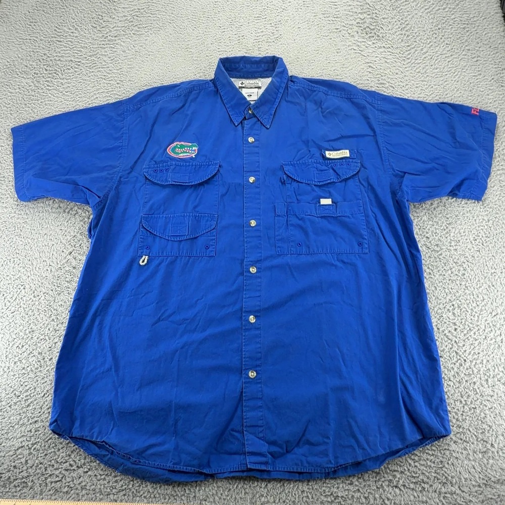 Columbia PFG Florida Gators Shirt Mens XL Blue Fishing Button Up Vented UF